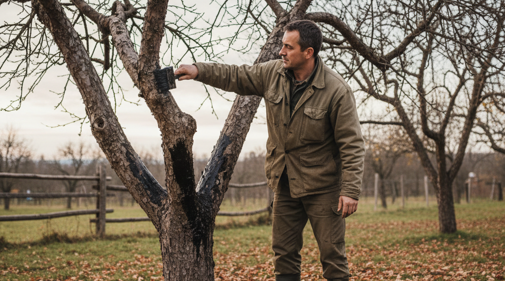 Дерева від зайців захищаю дьогтем